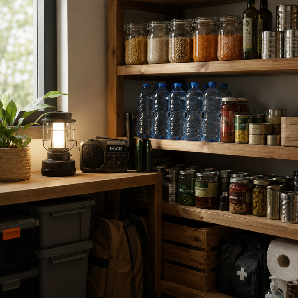 Réserves alimentaires, eau et équipements essentiels pour la résilience familiale